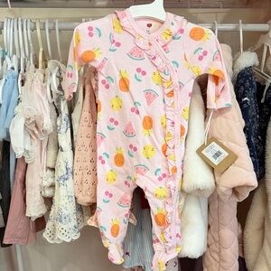 Pink Fruit Print baby footie onesie